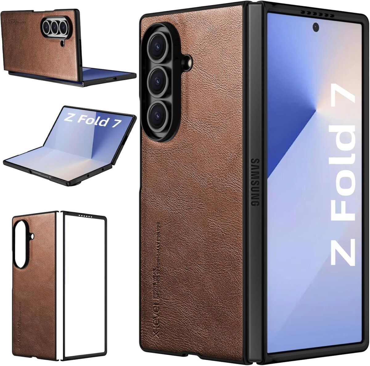 Samsung Galaxy Z Fold 7 X-level, Thin Slim Premium PU Leather | Bumper | Shockproof Protection | Folding Phone Case | Brown - Image 1