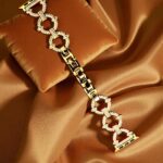 Elegant Ladies Metal Chain Strap with Sparkling Stones for Apple Watch 42/44/45/46/49mm Ultra & Ultra 2 – Gold