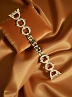 Elegant Ladies Metal Chain Strap with Sparkling Stones for Apple Watch 42/44/45/46/49mm Ultra & Ultra 2 – Gold