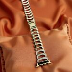 Elegant Ladies Metal Chain Strap with Sparkling Stones for Apple Watch 42/44/45/46/49mm Ultra & Ultra 2 – Gold (Design10)