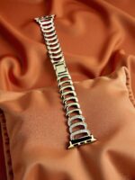 Elegant Ladies Metal Chain Strap with Sparkling Stones for Apple Watch 42/44/45/46/49mm Ultra & Ultra 2 – Gold (Design10)