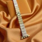 Elegant Ladies Metal Chain Strap with Sparkling Stones for Apple Watch 42/44/45/46/49mm Ultra & Ultra 2 – Gold (Design11)