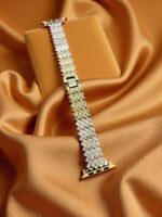 Elegant Ladies Metal Chain Strap with Sparkling Stones for Apple Watch 42/44/45/46/49mm Ultra & Ultra 2 – Gold (Design11)