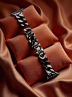 Elegant Ladies Metal Chain Strap with Sparkling Stones for Apple Watch 42/44/45/46/49mm Ultra & Ultra 2 – Black (Design4)