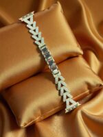 Elegant Ladies Metal Chain Strap with Sparkling Stones for Apple Watch 42/44/45/46/49mm Ultra & Ultra 2 – Gold (Design5)