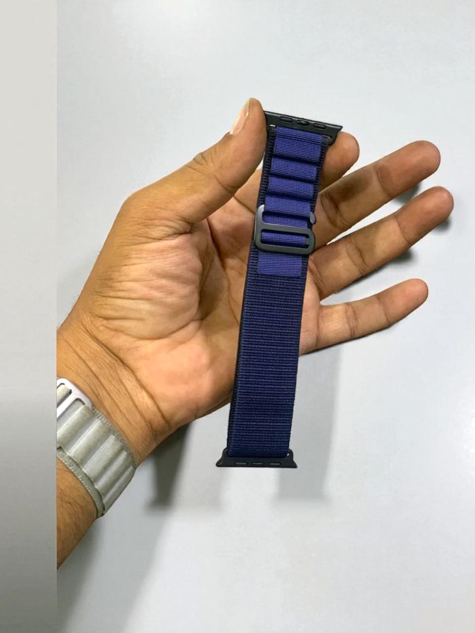 Alpine-loop-Series-11-blue-2 42mm-44mm-45mm-49mm Premium Blue Nylon Alpine Loop Band for Apple Watch Series 11 With Black Connector & Buckle - Image 2