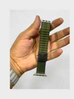42mm-44mm-45mm-49mm Apple Watch Series 11 Fabric Loop Band Green with Black Connector & Parachute Lock Buckle - Image 2