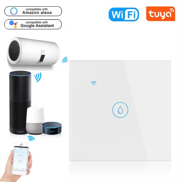 2 WiFi 40A Smart Water Heater Switch Panel 1 Gang with Touch Control, Remote Control, and Alexa Compatibility - Image 1