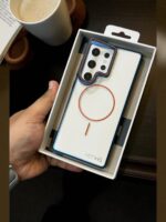 Samsung S25 Ultra Henks Noble Pro Mag Series Stand Case – Slim Transparent Cover with Colored Border & Magnetic Ring Support - Image 5