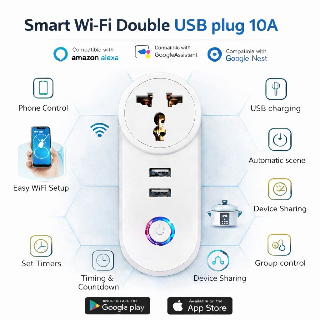 0 Tuya Double USB Smart Plug Wifi Remote Control with Smart Life App Smart Socket with Power Metering | Wifi Plug | Wifi Switch | Wifi Switches - Image 1