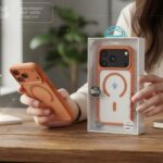 DFANS Orange Border Transparent MagSafe Case for iPhone 17 Pro Max – Shockproof Clear Back Cover with Magnetic Charging Support