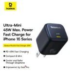 Baseus PicoGo 45W Fast Charger With Type-C Cable - Black - Image 7