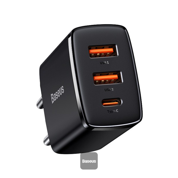 1678538098 Baseus 30W Compact Quick Fast Charger USB Type C 2x - Black - Image 1