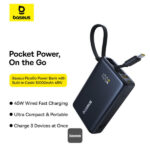 Baseus PicoGo 10000mAh Digital Display 45W Fast Charge Power Bank with Built-in Type-C Cable, Type-C Port, and 22.5W USB-A QC 3.0 Port - Image 6