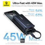Baseus PicoGo 10000mAh Digital Display 45W Fast Charge Power Bank with Built-in Type-C Cable, Type-C Port, and 22.5W USB-A QC 3.0 Port - Image 10