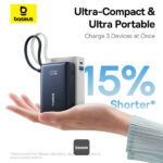 Baseus PicoGo 10000mAh Digital Display 45W Fast Charge Power Bank with Built-in Type-C Cable, Type-C Port, and 22.5W USB-A QC 3.0 Port - Image 9
