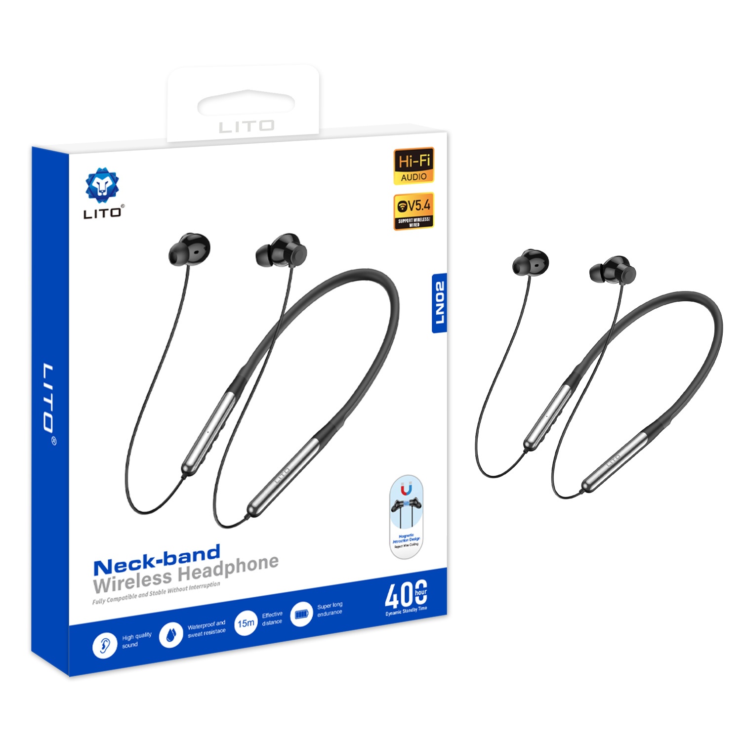 26c4b245-03e4-480a-81ac-9463bce6d966be0fde79-97ab-4464-b4e1-c63ff95cd2bc LITO LN02 Magnetic Wireless Neckband Earphones - Image 1