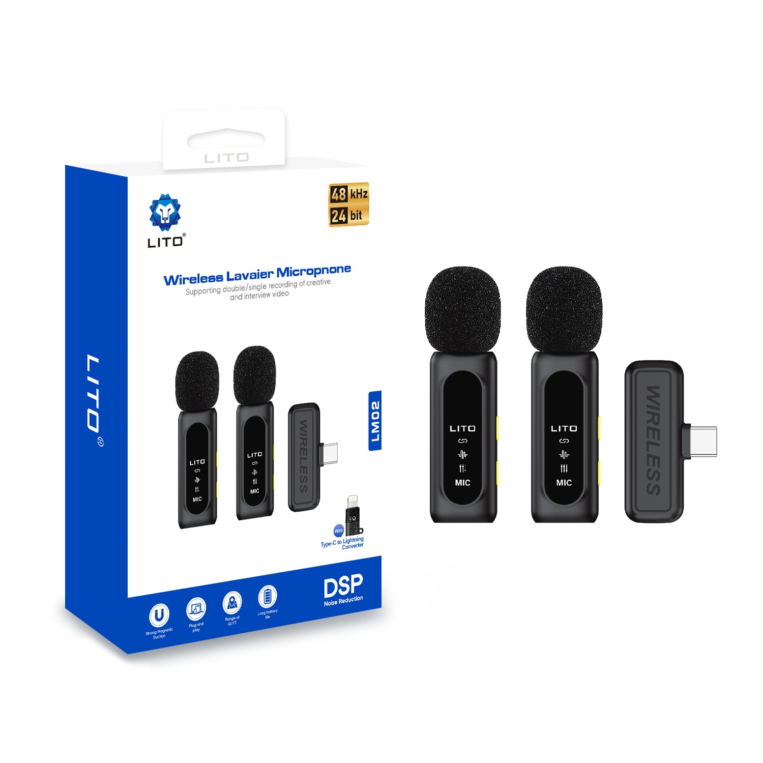 26c4b245-03e4-480a-81ac-9463bce6d966cb2510a4-81c0-4345-82c7-12a7a1d87ae8 Lito LM02 Professional Wireless Lavalier Microphone for Smartphone Recording - Image 1