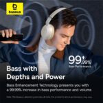 Baseus Bass 35 Max Wireless Headphones Bluetooth 5.3 40mm Bass-Enhancing Diaphragm 50H Over Headset Ultra Low Latency Earphones - Beige - Image 7