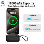 Lito LP10 22.5w Fast Charging Portable Slim Mini Powerbank 10000mah for mobile phone with cable - Image 3