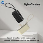 Lito LP10 22.5w Fast Charging Portable Slim Mini Powerbank 10000mah for mobile phone with cable - Image 2