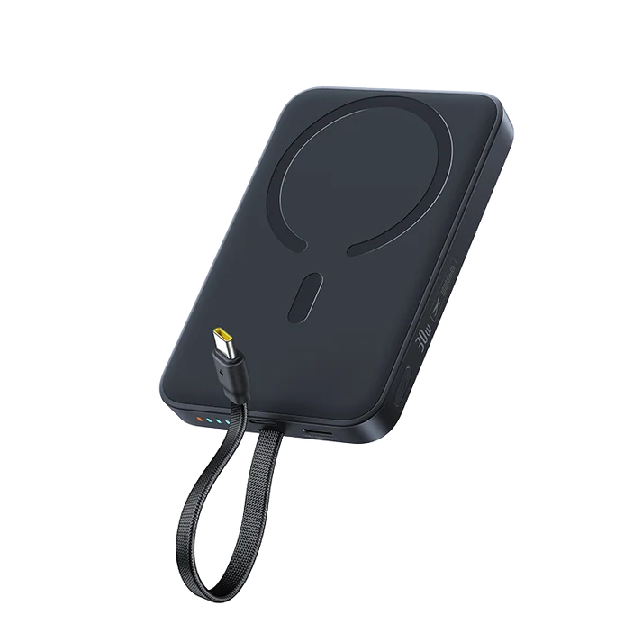 Baseus EnerFill FM11 Magnetic Wireless 15W Power Bank with Built-in USB-C Cable 10000mAh - Cosmic Black - Image 2
