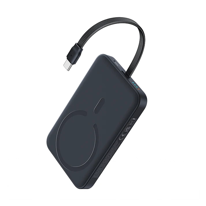 Baseus EnerFill FM11 Magnetic Wireless 15W Power Bank with Built-in USB-C Cable 10000mAh - Cosmic Black - Image 3