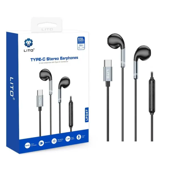 Lito LF04T Type-C Stereo Earphones High-Quality Wired Audio with Built-In Mic
