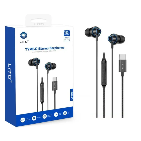 Lito LF05T Type-C Stereo Earphones Premium Sound with In-Line Controls