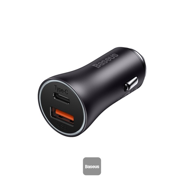1680508191 Baseus Golden Contactor Max Dual Fast Charger Car Charger U+C 60W - Dark Gray - Image 1