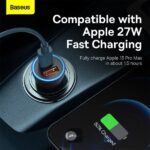 Baseus Golden Contactor Max Dual Fast Charger Car Charger U+C 60W - Dark Gray - Image 5