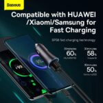 Baseus Golden Contactor Max Dual Fast Charger Car Charger U+C 60W - Dark Gray - Image 4