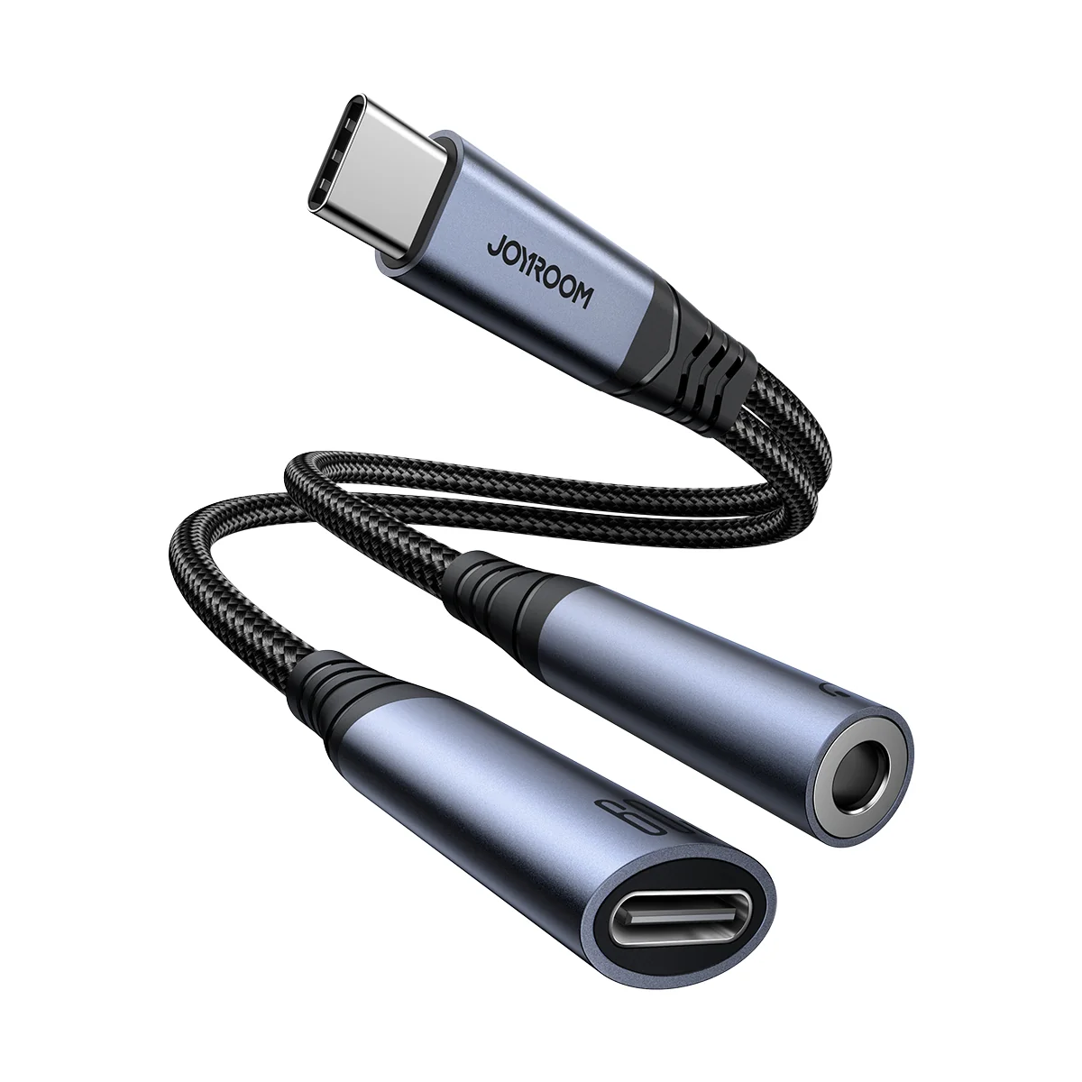 1_909917eb-f4f9-404e-988c-cec2a516e023_1800x1800 Joyroom SY-C02 Audio-Transfer Series 2-in-1 Audio Adapter (Type-C to 3.5mm+Type-C)-Black - Image 1