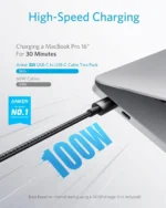 Anker 333 USB-C to USB-C 100W Nylon Braided Dual USB-C Fast Charging Cable 1.8M - Black - Image 2