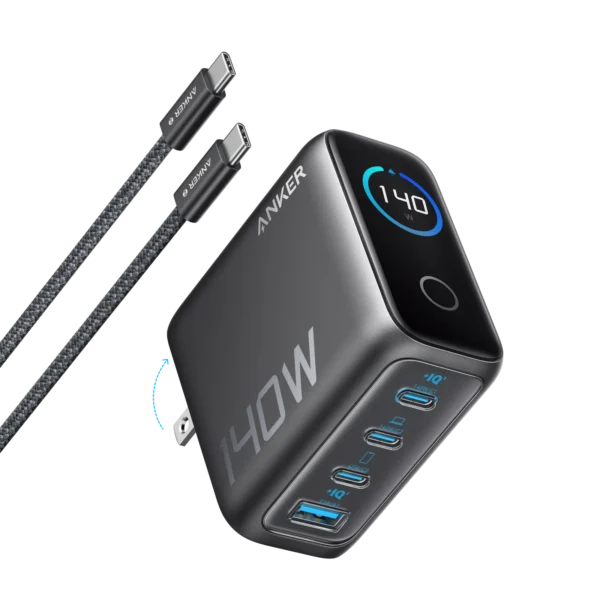 Anker 140W Max 4-Port GaN Charger Smart Display With USB C To C Cable for MacBook Charger