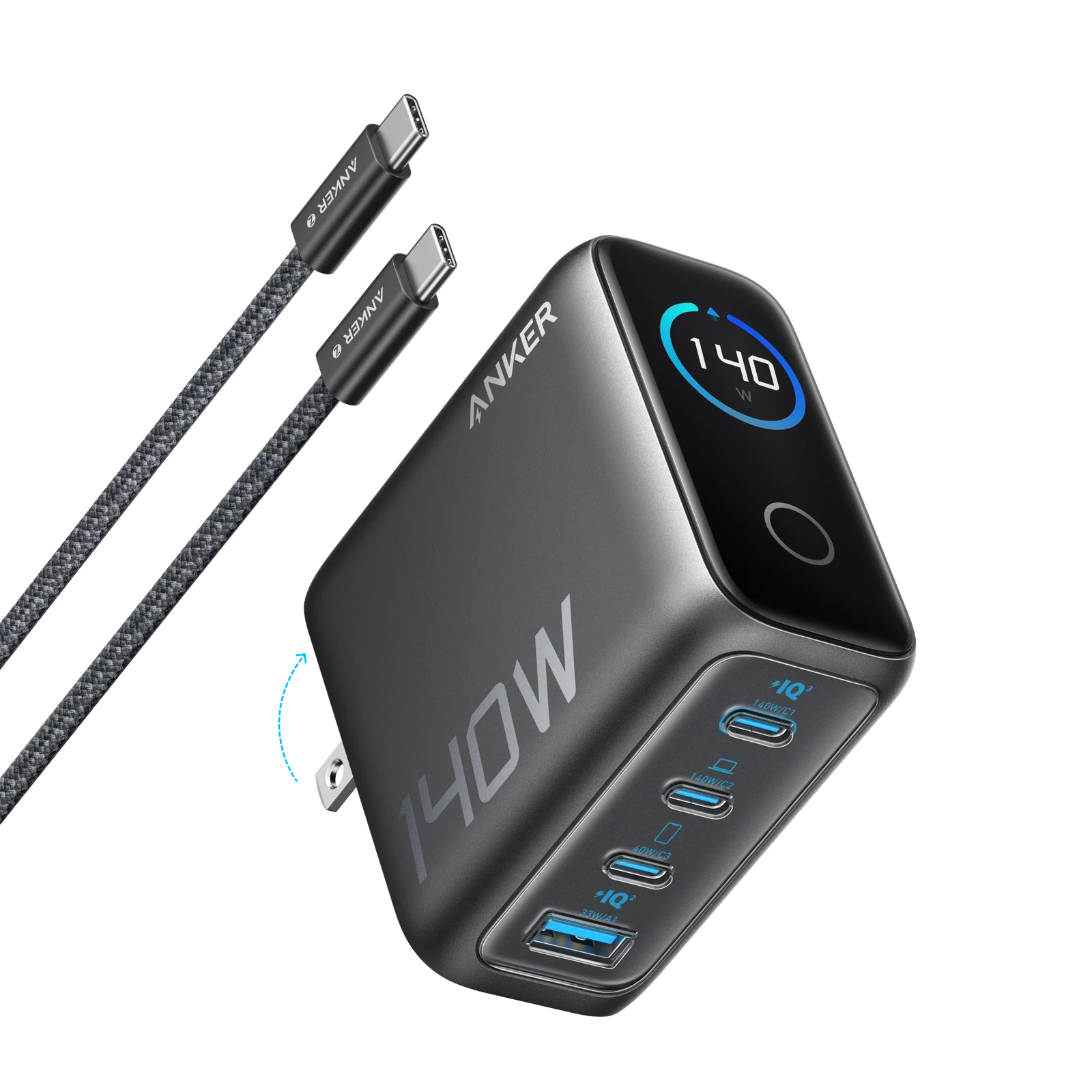 B26971Z1_Rich_image_TD01_US_V1 Anker 140W Max 4-Port GaN Charger Smart Display With USB C To C Cable for MacBook Charger - Image 1