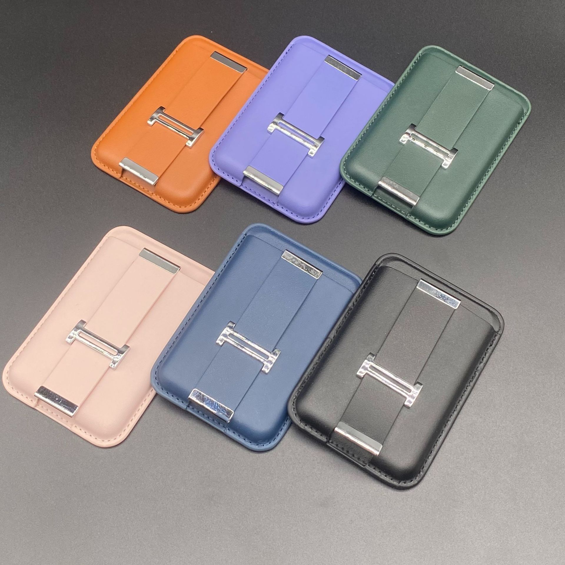 Hce40d897715f433685153d9279da50e59 Custom Logo Finger Grip Leather Wallet Magnetic Mobile Phone Money Band Wristband Holder - Image 1