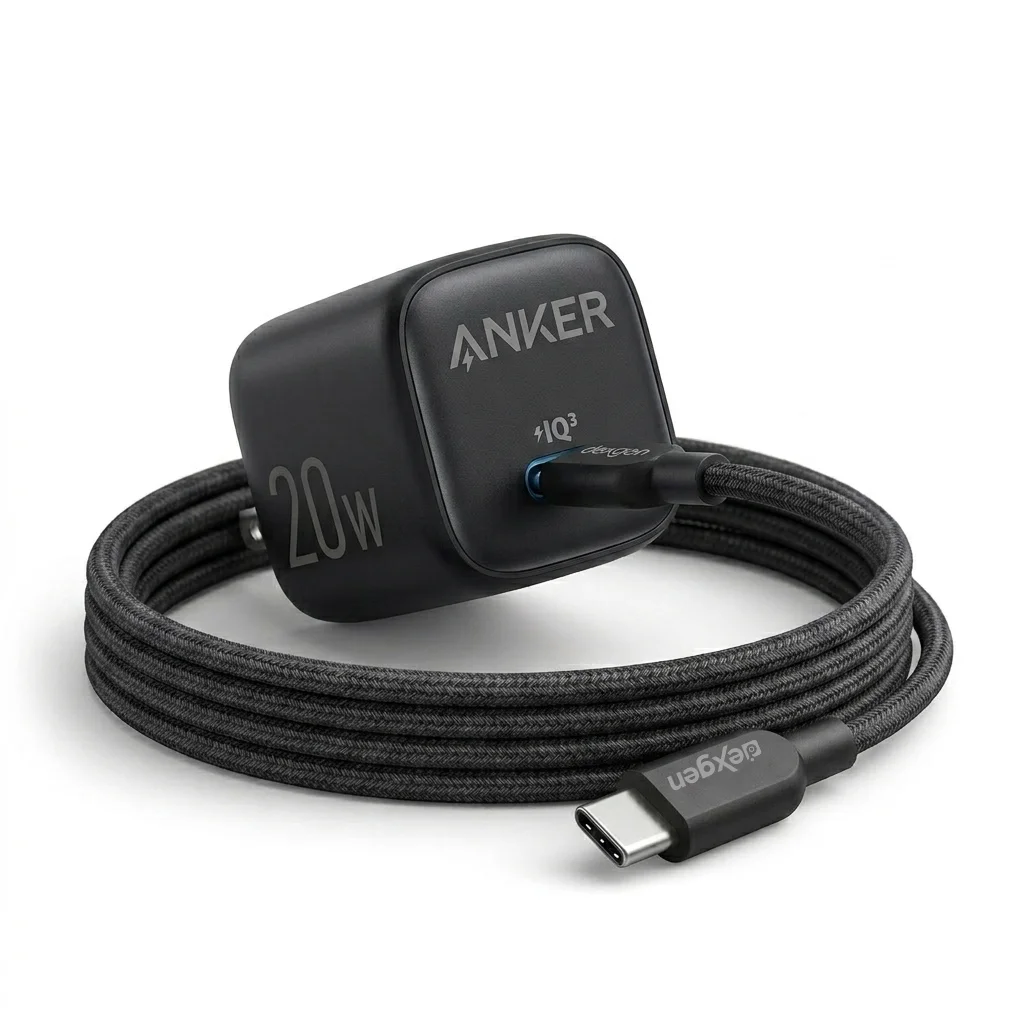 Zolo-20w-C-to-C-Black Anker Zolo 20w USB-C Charger with 3ft Braided USB C to C Cable - Image 1