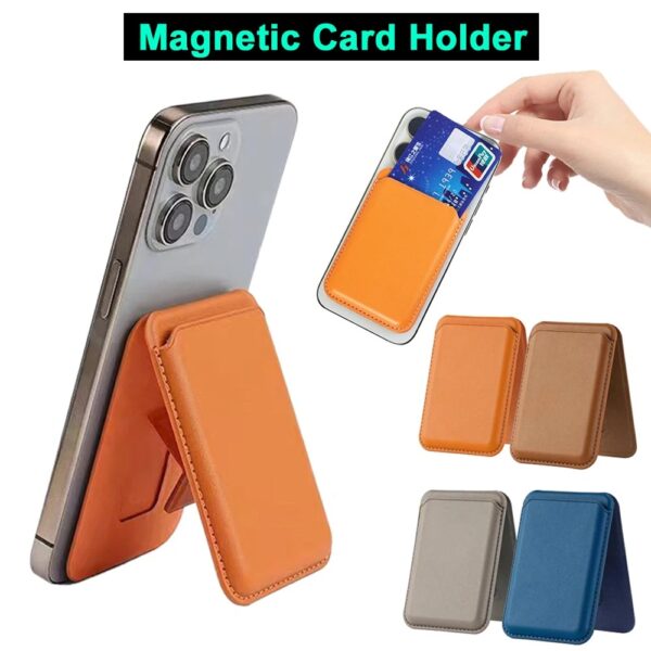 Magnetic Card Holder for Magsafe Multifunctional Leather Wallet Card Storage Pouch with Hide Stand