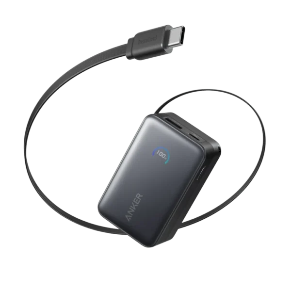 Anker Nano 10000mAh Power Bank, 45W, Built-in Retractable USB-C Cable - Black