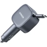 Anker Nano 75W Car Charger (USB-C Port, Built-In Retractable USB-C Cable) – Grey