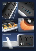 LDNIO SC3604C Power Strip With 3 Outlets Socket 3 USB-A +3 USB-C Port Power Socket Extension - Image 4