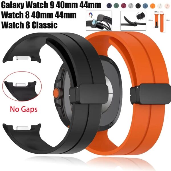 40mm/44mm/46mm Magnetic D-Buckle Silicone Strap For Samsung Galaxy Watch 9 / Watch 8 / Watch 8 Classic