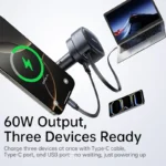 Baseus PrimeTrip VR1 60W Car Charger with Retractable Cable (U+C)+Type-C - Black - Image 2