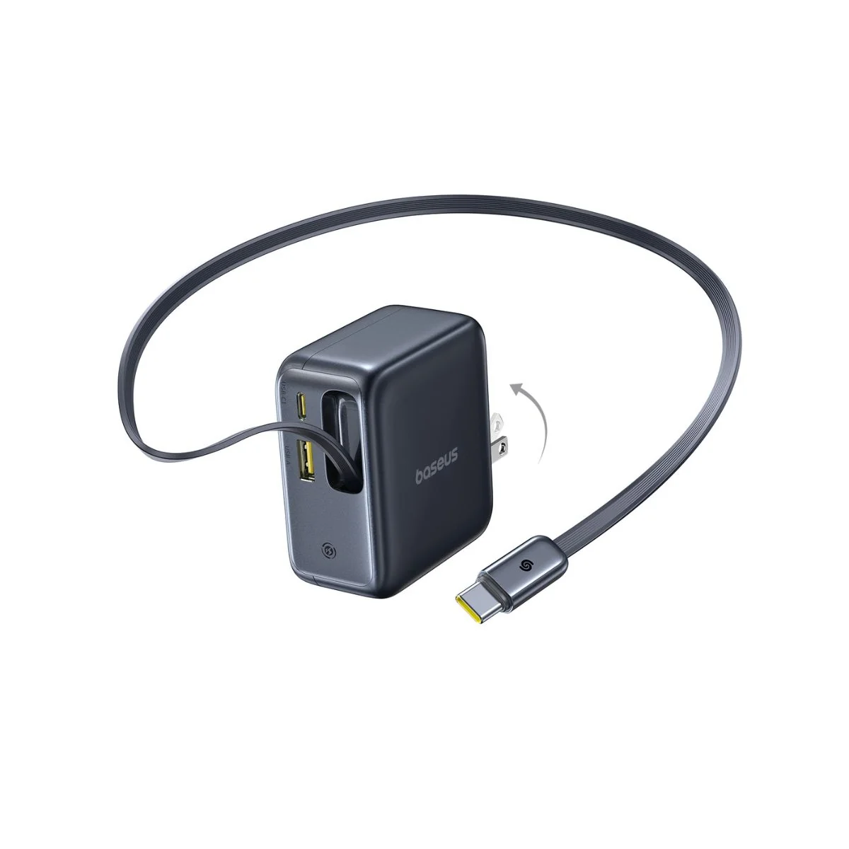 Baseus EnerCore CJ11 100W Fast Charger with Retractable Cable 2C+U - Black - Image 4