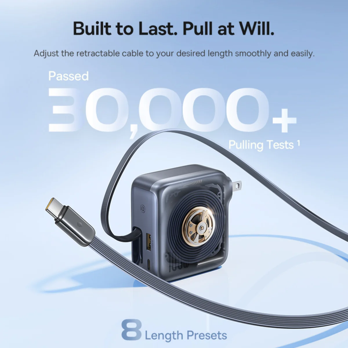 Baseus EnerCore CJ11 100W Fast Charger with Retractable Cable 2C+U - Black - Image 9