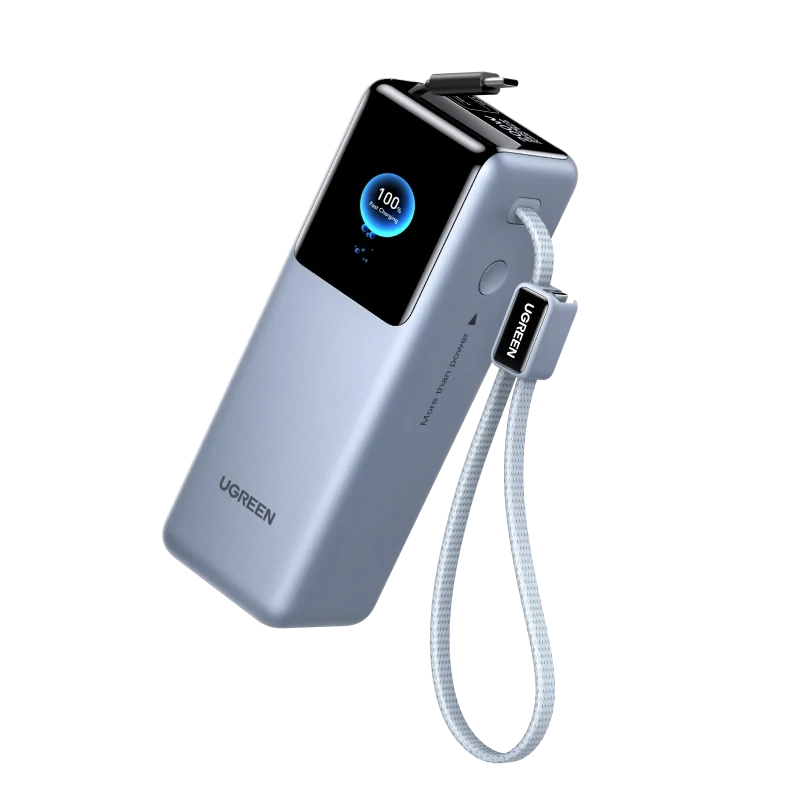 Ugreen75702B25000mAh200WNexodeProPowerBankwith35cmBraidedCable_65cmRetractableCable Ugreen 200W 25000mAh Fast Charging Digital Display Power Bank with Built-in Cable - Image 1
