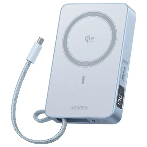 UGREEN 30W MagFlow 10000mAh Magnetic Wireless Power Bank Qi2 Certified 25W Wireless Charging, Built-in USB-C Cable - Blue