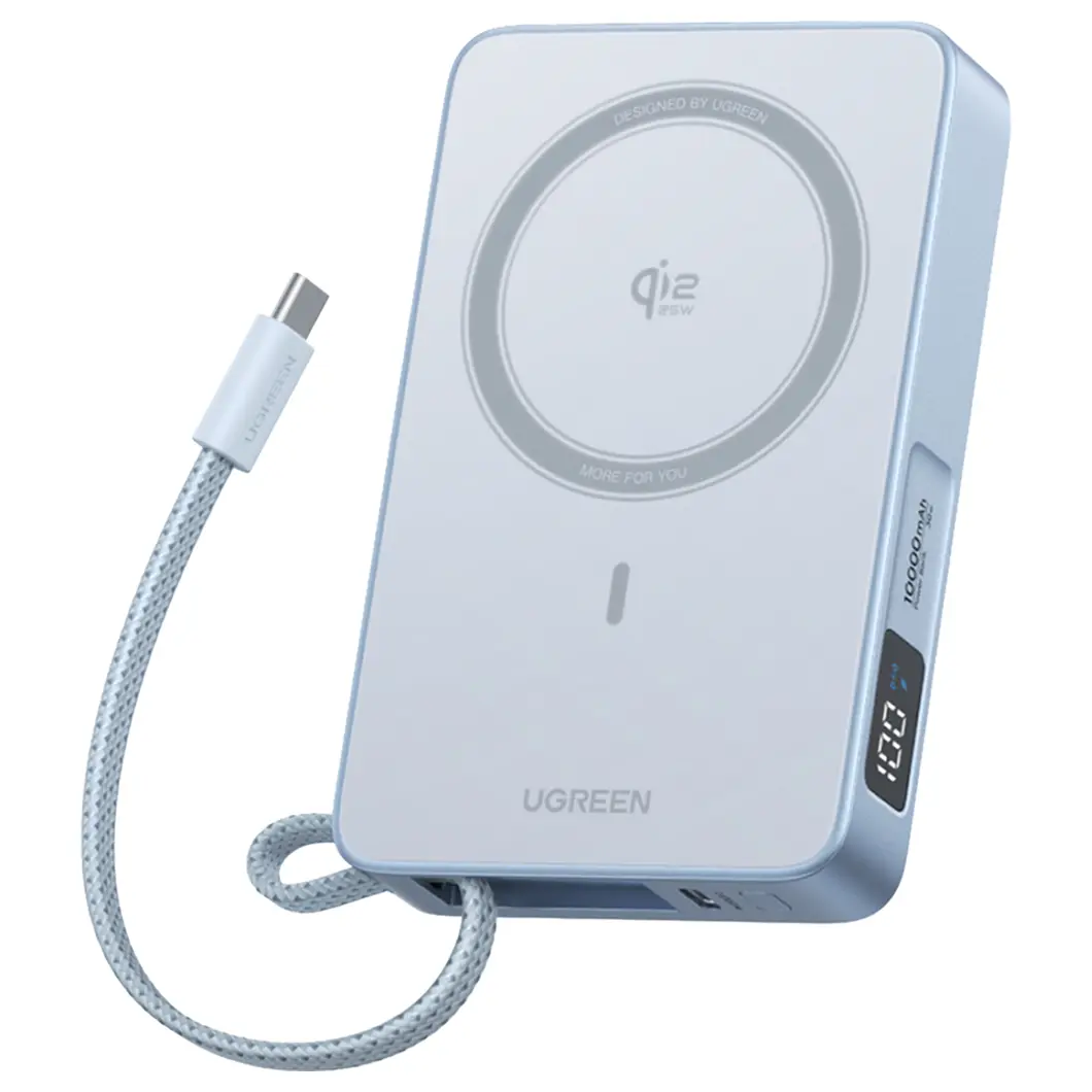 czone-20260623114322-87161-0-230626114336712 (1) UGREEN 30W MagFlow 10000mAh Magnetic Wireless Power Bank Qi2 Certified 25W Wireless Charging, Built-in USB-C Cable - Blue - Image 1