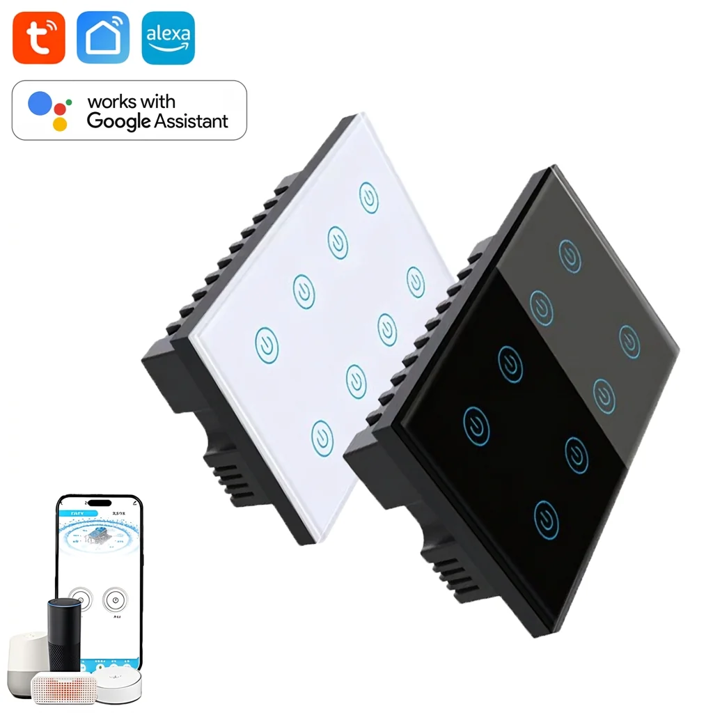 product-image-with-white-background Switchora Smart Wi-fi Wall Switch 8 Gang Touch Panel Power Statistics and Child Lock - Image 1